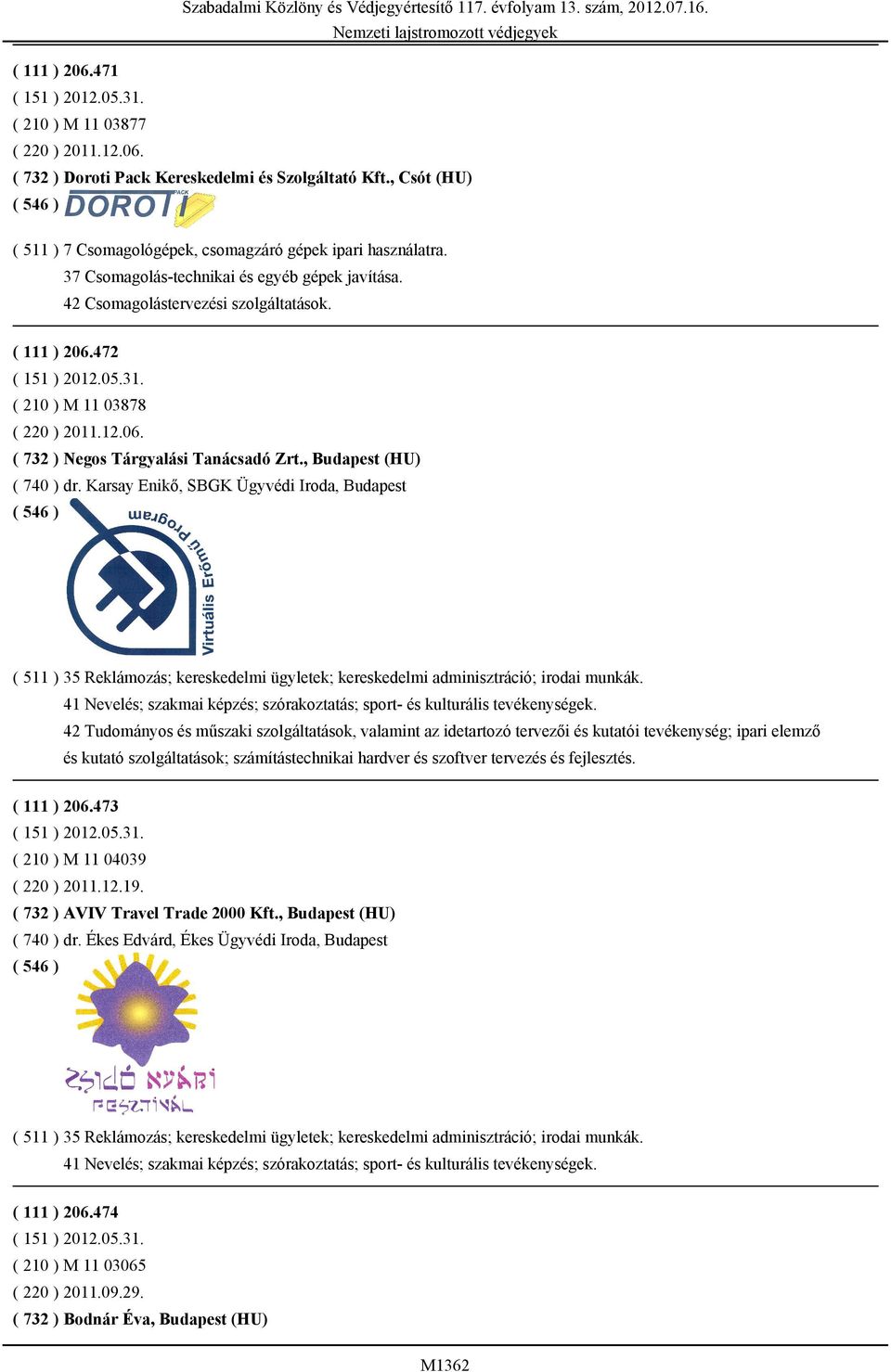 , Budapest (HU) ( 740 ) dr. Karsay Enikő, SBGK Ügyvédi Iroda, Budapest ( 511 ) 35 Reklámozás; kereskedelmi ügyletek; kereskedelmi adminisztráció; irodai munkák.