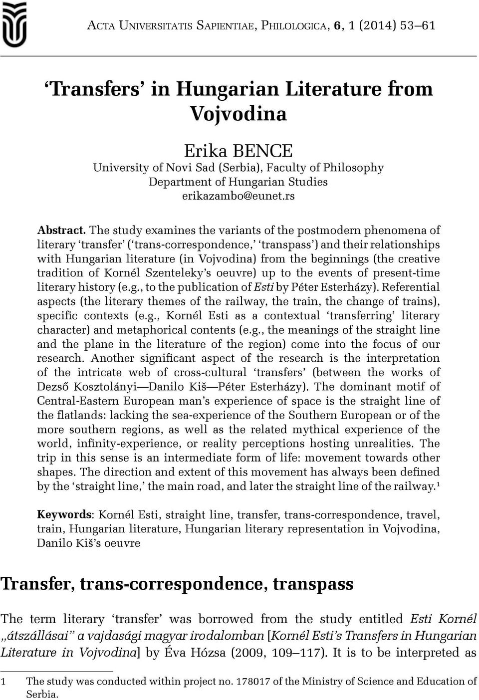 t#, /D t 0/* +,#% T C (+ + ' & " fl a e " (& + " w & w fi (& " % T a w % T & w fi l " ' " w% 1 Keywordsa t * + " (! "! " )o D t 0' Transfer, trans-correspondence, transpass 234 5467 89546:6; <56:=>?