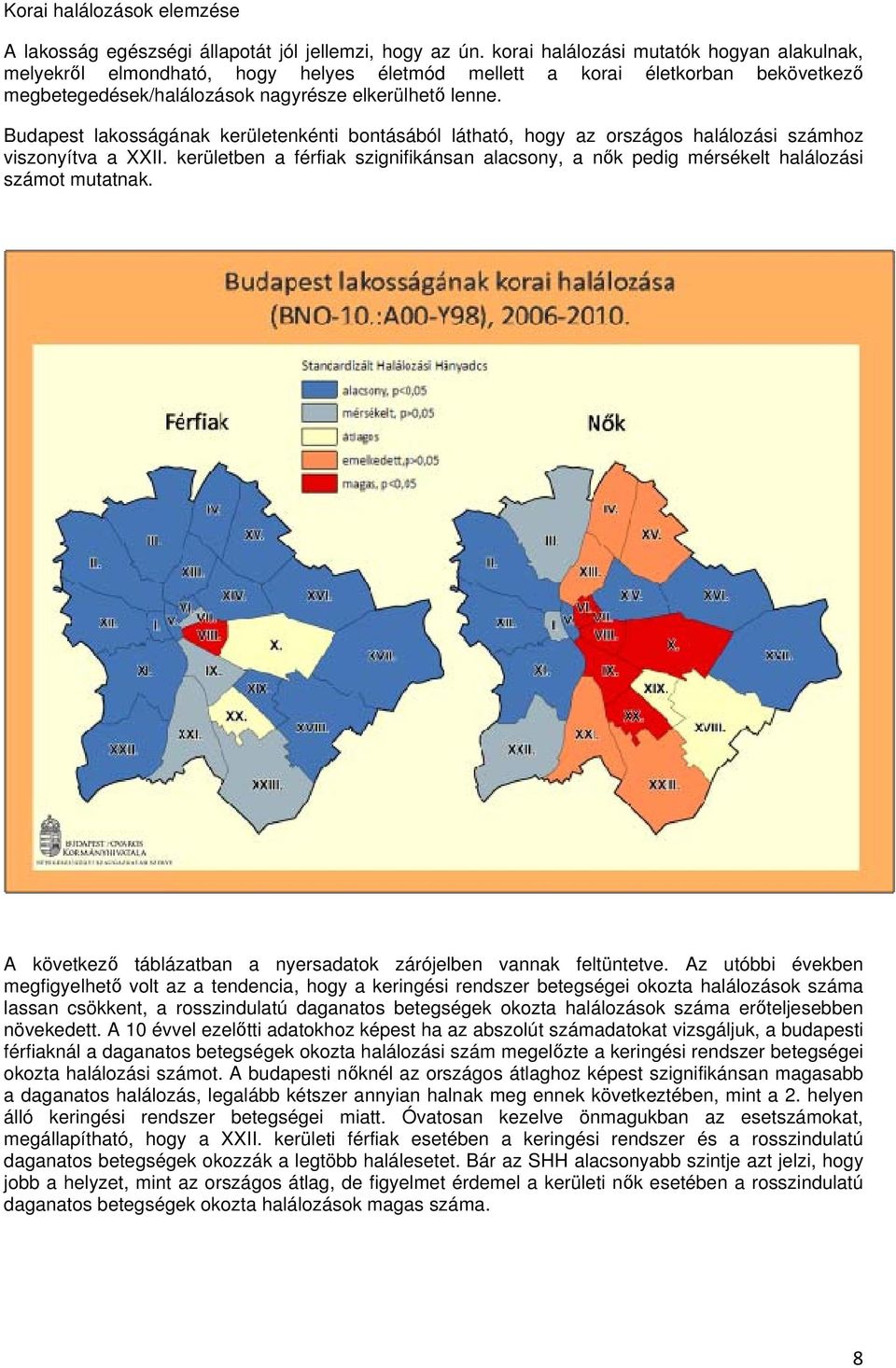Budapest lakosságának kerületenkénti bontásából látható, hogy az országos halálozási számhoz viszonyítva a XXII.