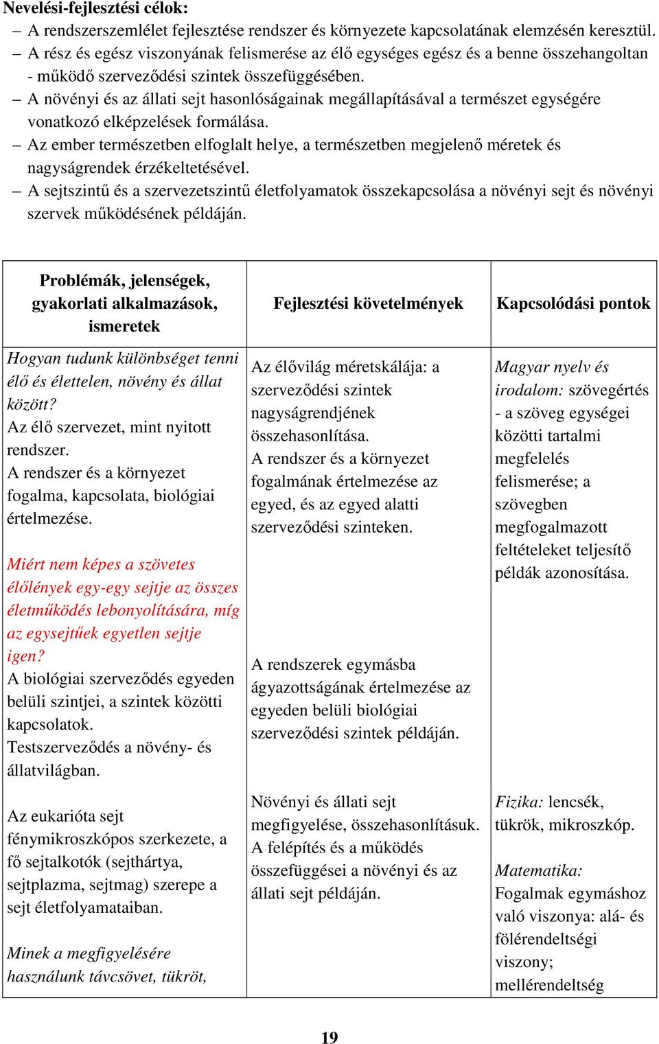 A növényi és az állati sejt hasonlóságainak megállapításával a természet egységére vonatkozó elképzelések formálása.