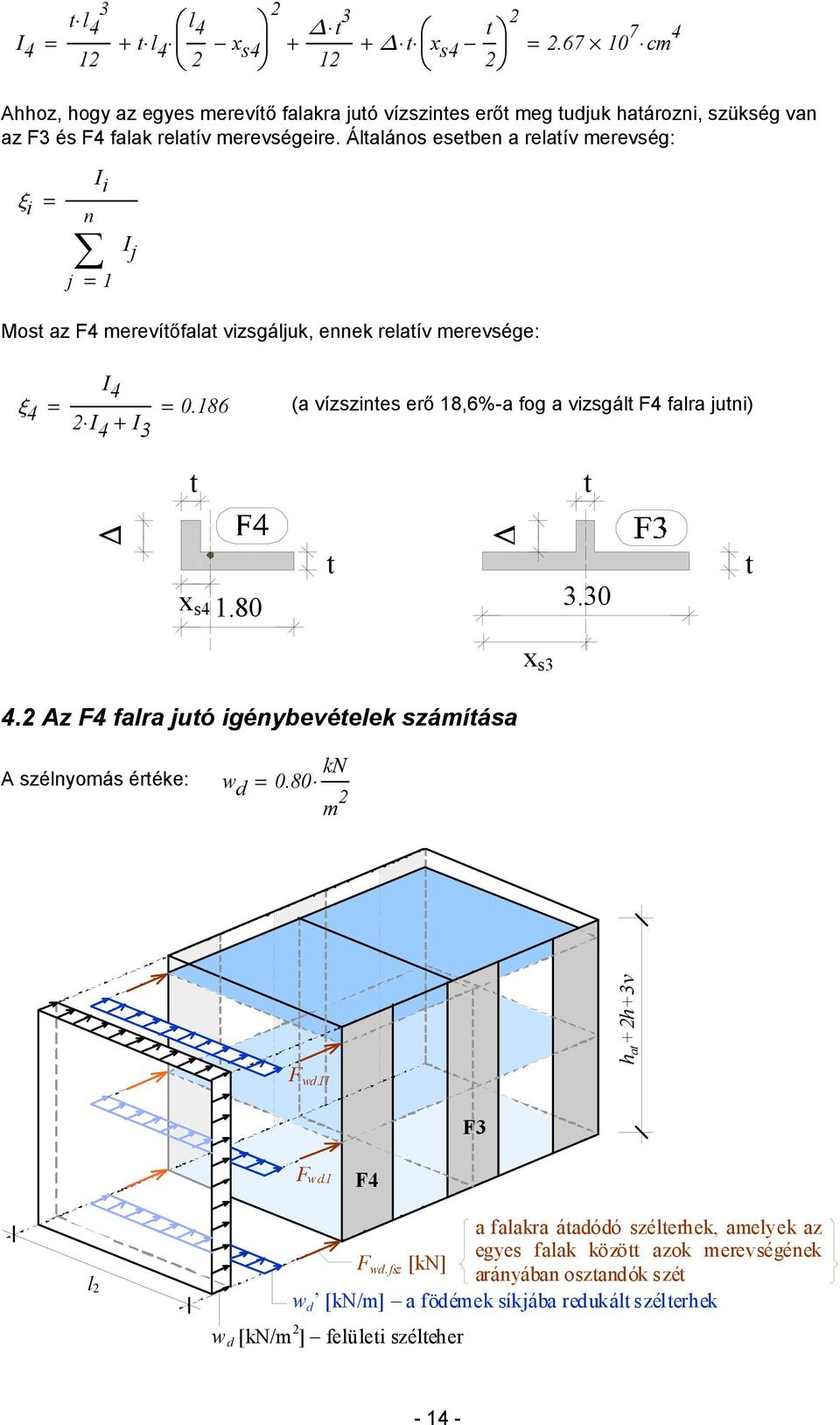 Álalános eseben a relaív merevség: ξ i n I i j 1 I j Mos az F4 merevíőfala vizsgáljuk, ennek relaív merevsége: I 4 ξ 4 0.