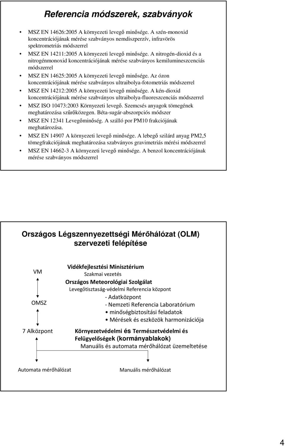 A nitrogén-dioxid és a nitrogénmonoxid koncentrációjának mérése szabványos kemilumineszcenciás módszerrel MSZ EN 14625:2005 A környezeti levegő minősége.