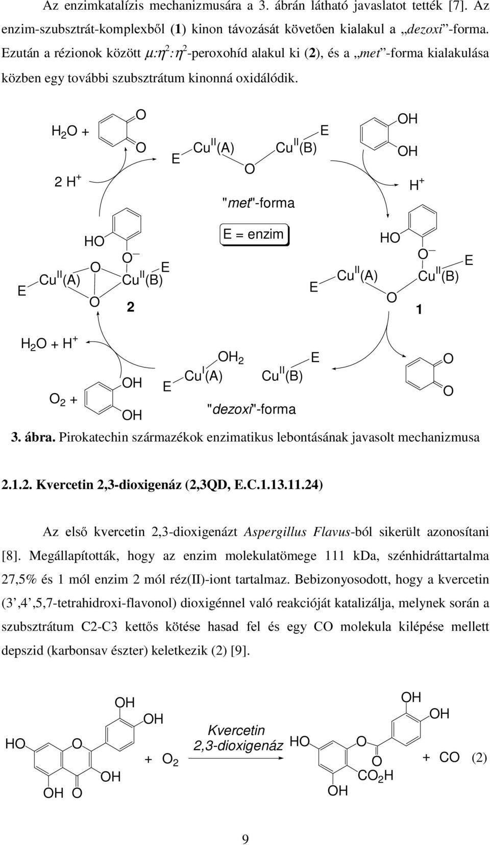 H 2 + 2 H + E E Cu II (A) Cu II (B) "met"-forma H H H + E H Cu II (A) Cu II E (B) 2 E = enzim E Cu II (A) H Cu II (B) 1 E H 2 + H + H 2 E Cu I (A) Cu II (B) H E 2 + H "dezoxi"-forma 3. ábra.