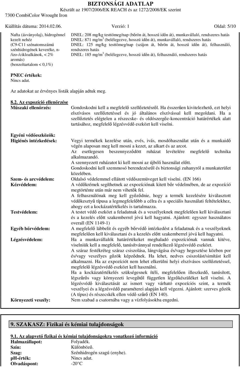 mg/kg testtömeg/nap (szájon át, bőrön át, hosszú időn át), felhasználó, rendszeres hatás DNEL: 185 mg/m 3 (belélegezve, hosszú időn át), felhasználó, rendszeres hatás PNEC értékek: Az adatokat az
