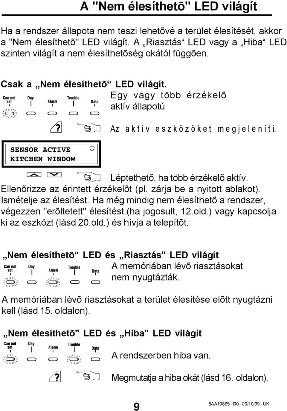 Egy vagy több érzékelõ aktív állapotú SENSOR ACTIVE KITCHEN WINDOW Az a k t í v e s z k ö z ö k e t m e g j e l e n í t i. Léptethetõ, ha több érzékelõ aktív. Ellenõrizze az érintett érzékelõt (pl.