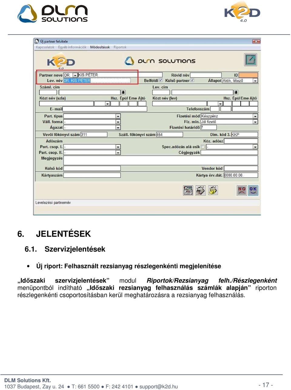 Időszaki szervizjelentések modul Riportok/Rezsianyag felh.