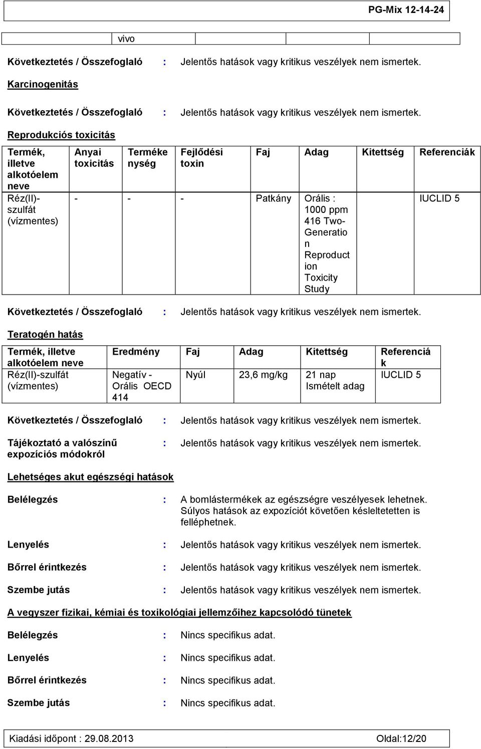 Faj Adag Kitettség Referenciák Következtetés / Összefoglaló : Jelentős hatások vagy kritikus veszélyek nem ismertek.