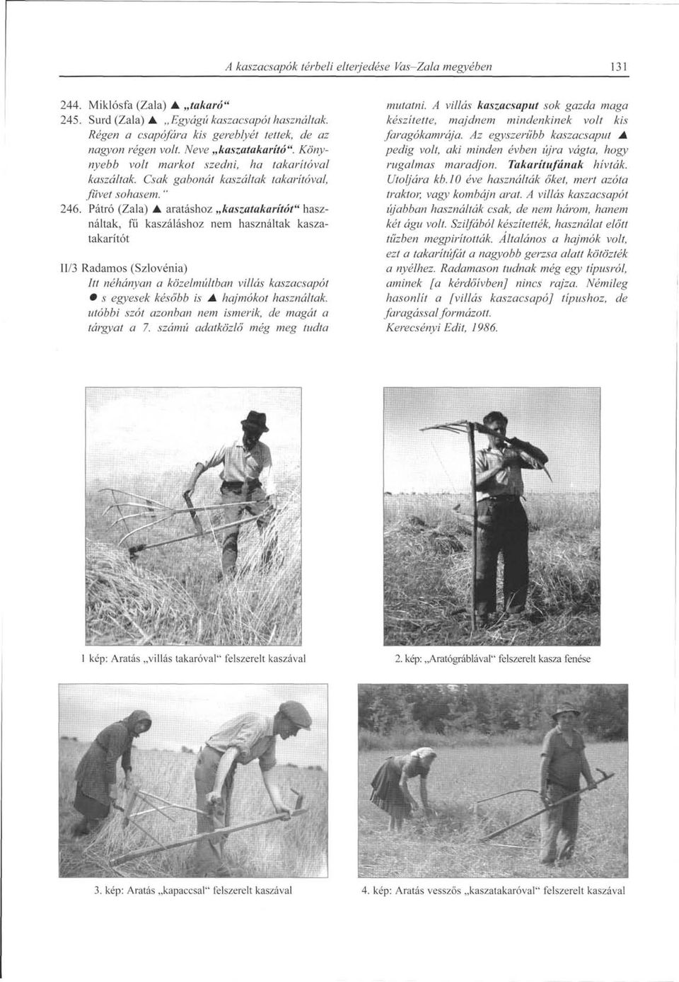 Pátró (Zala) A aratáshoz kaszatakarítót" használtak, fű kaszáláshoz nem használtak kaszatakarítót 11/3 Radamos (Szlovénia) Itt néhányan a közelmúltban villás kaszacsapót s egyesek később is A