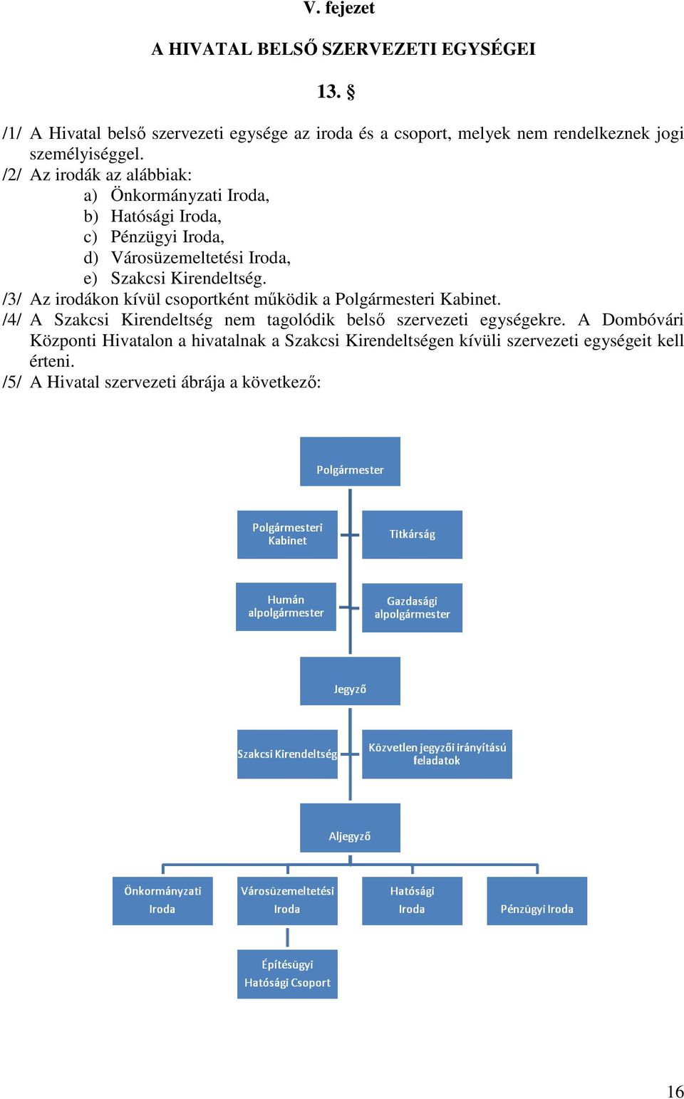 /2/ Az irodák az alábbiak: a) Önkormányzati Iroda, b) Hatósági Iroda, c) Pénzügyi Iroda, d) Városüzemeltetési Iroda, e) Szakcsi Kirendeltség.