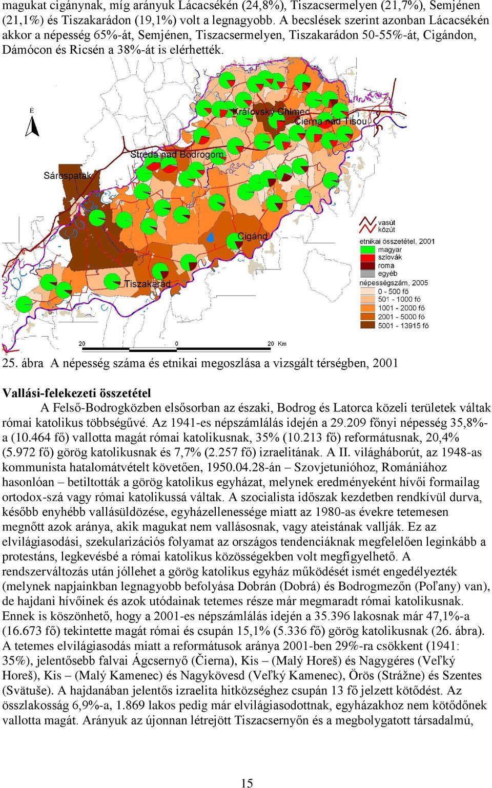 ábra A népesség száma és etnikai megoszlása a vizsgált térségben, 2001 Vallási-felekezeti összetétel A Felsõ-Bodrogközben elsõsorban az északi, Bodrog és Latorca közeli területek váltak római