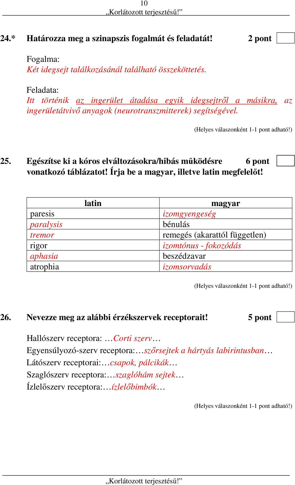 Egészítse ki a kóros elváltozásokra/hibás működésre 6 pont vonatkozó táblázatot! Írja be a magyar, illetve latin megfelelőt!