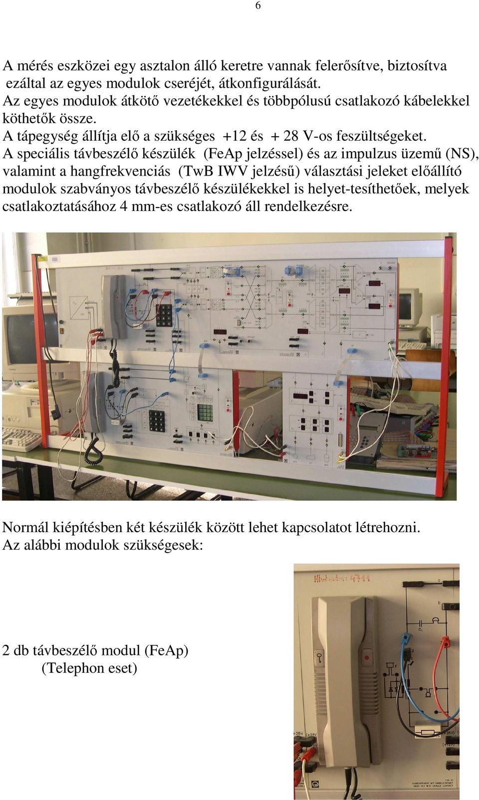 A speciális távbeszélı készülék (FeAp jelzéssel) és az impulzus üzemő (NS), valamint a hangfrekvenciás (TwB IWV jelzéső) választási jeleket elıállító modulok szabványos