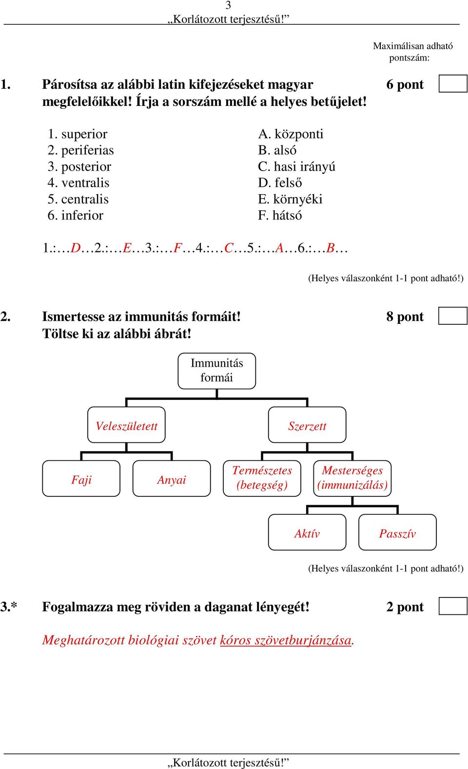 : A 6.: B 2. Ismertesse az immunitás formáit! 8 pont Töltse ki az alábbi ábrát!