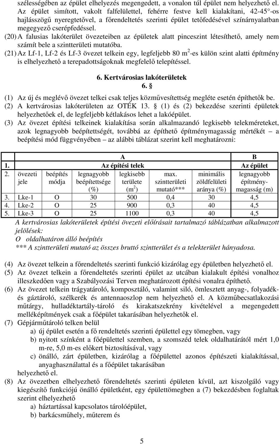 (20) A falusias lakóterület övezeteiben az épületek alatt pinceszint létesíthető, amely nem számít bele a szintterületi mutatóba.