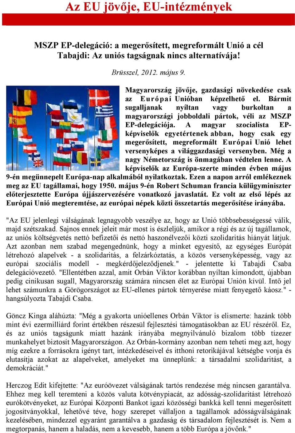 A magyar szocialista EPképviselők egyetértenek abban, hogy csak egy megerősített, megreformált Európai Unió lehet versenyképes a világgazdasági versenyben.