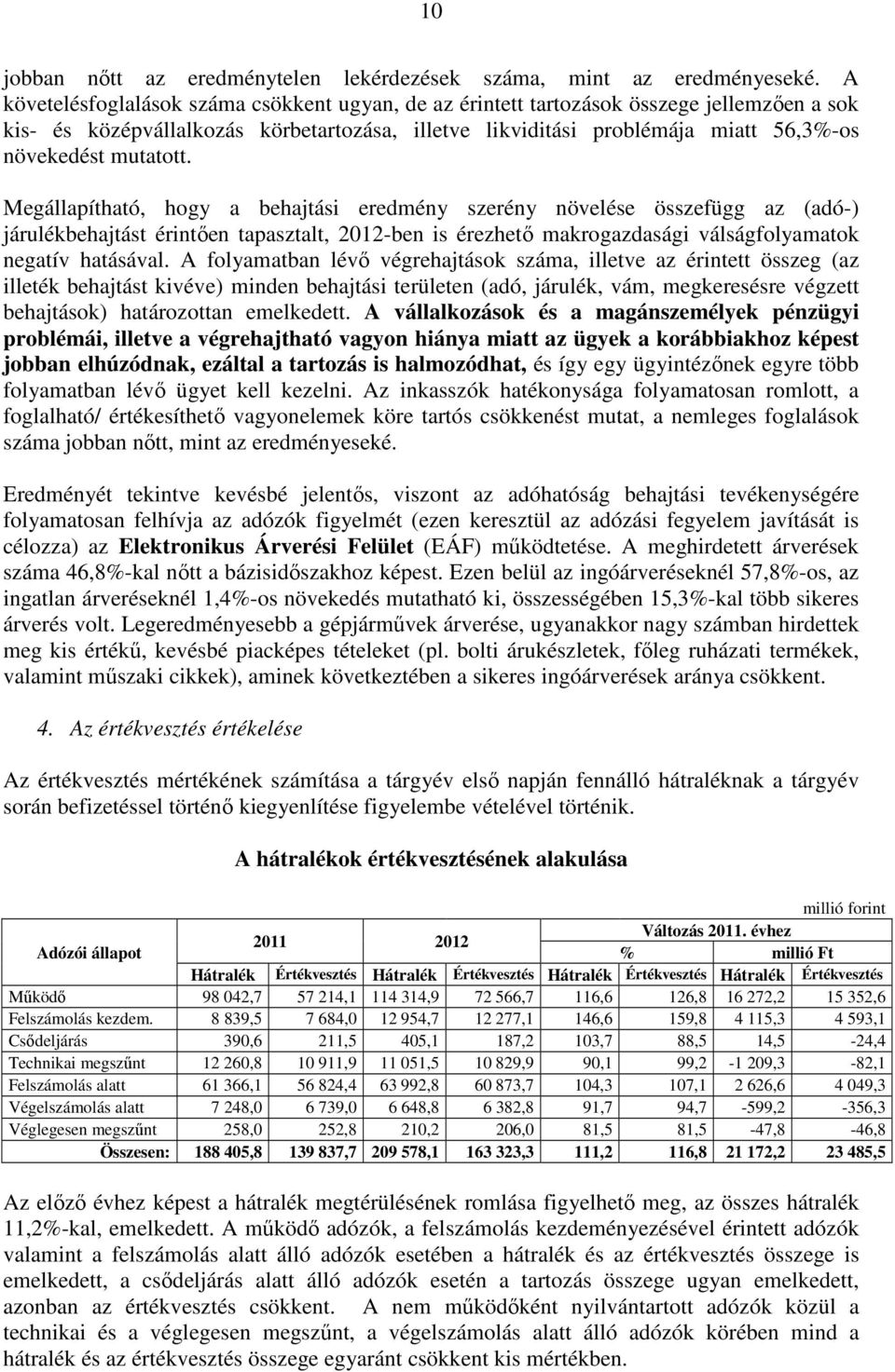 mutatott. Megállapítható, hogy a behajtási eredmény szerény növelése összefügg az (adó-) járulékbehajtást érintően tapasztalt, 2012-ben is érezhető makrogazdasági válságfolyamatok negatív hatásával.