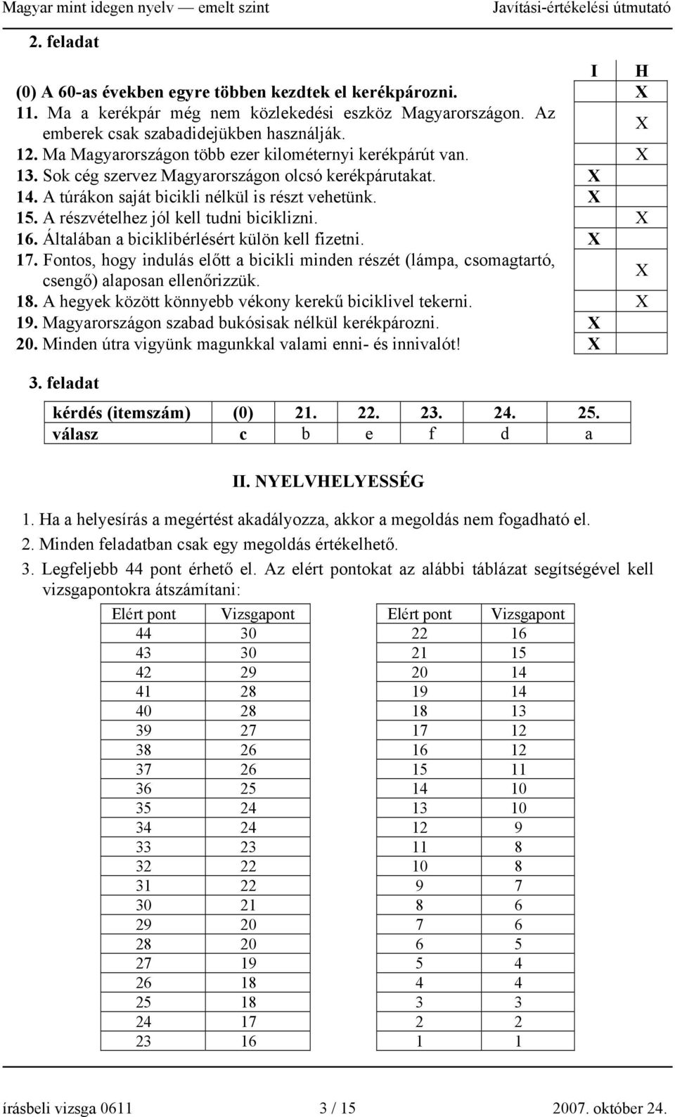 A részvételhez jól kell tudni biciklizni. X 16. Általában a biciklibérlésért külön kell fizetni. X 17.