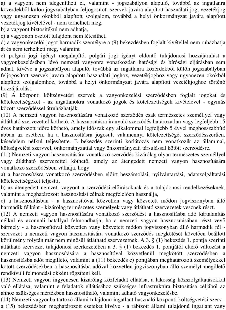 tulajdont nem létesíthet, d) a vagyonkezelői jogot harmadik személyre a (9) bekezdésben foglalt kivétellel nem ruházhatja át és nem terhelheti meg, valamint e) polgári jogi igényt megalapító, polgári