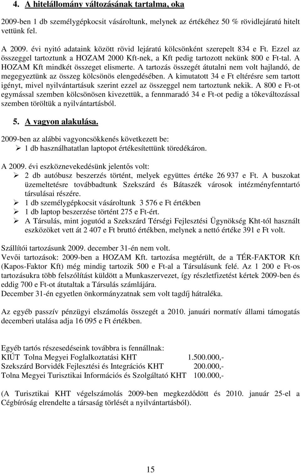 A HOZAM Kft mindkét összeget elismerte. A tartozás összegét átutalni nem volt hajlandó, de megegyeztünk az összeg kölcsönös elengedésében.