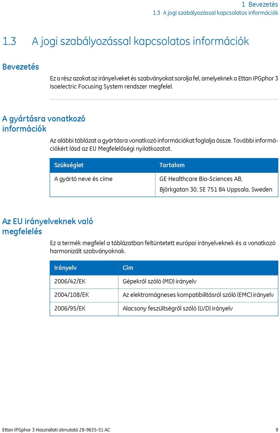 A gyártásra vonatkozó információk Az alábbi táblázat a gyártásra vonatkozó információkat foglalja össze. További információkért lásd az EU Megfelelőségi nyilatkozatot.
