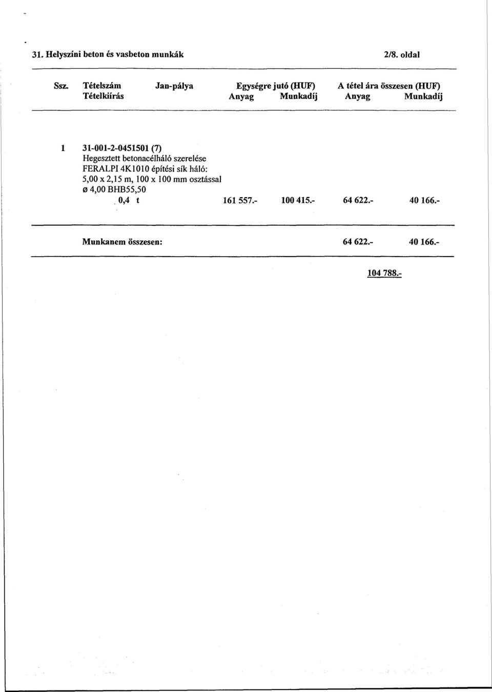 Hegesztett betonacélháló szerelése FERALPI4K1010 építési sík háló: 5,00 x 2,15 m, 100 x