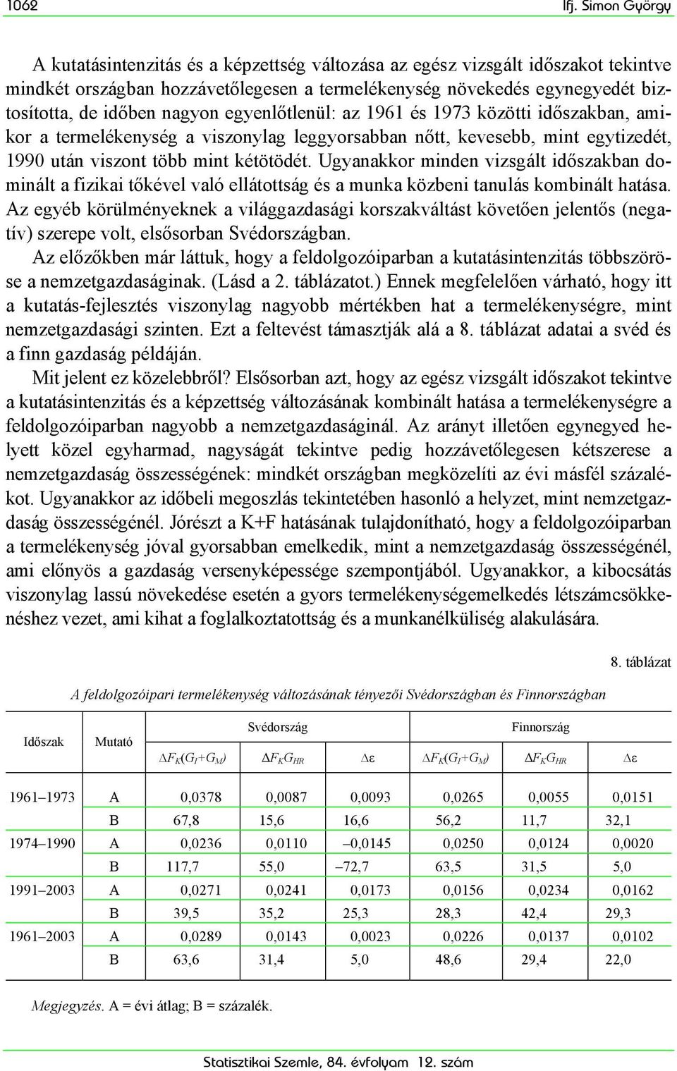 nagyon egyenlőtlenül: az 1961 és 1973 közötti időszakban, amikor a termelékenység a viszonylag leggyorsabban nőtt, kevesebb, mint egytizedét, 1990 után viszont több mint kétötödét.