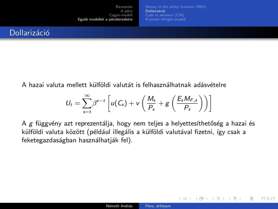 + v + g s=t A g függvény azt reprezentálja, hogy nem teljes a helyettesíthetőség a hazai és külföldi valuta