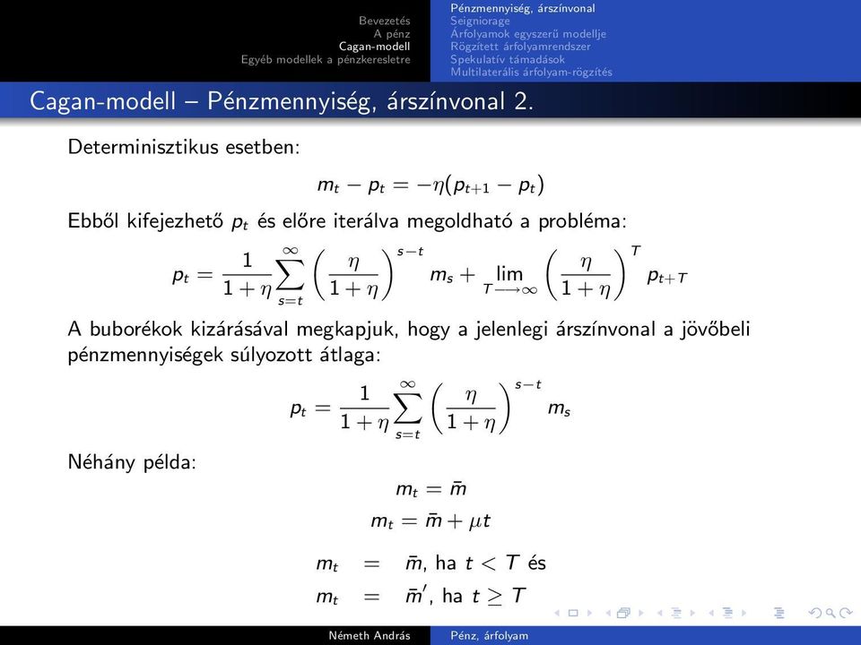 buborékok kizárásával megkapjuk, hogy a jelenlegi árszínvonal a jövőbeli pénzmennyiségek súlyozott