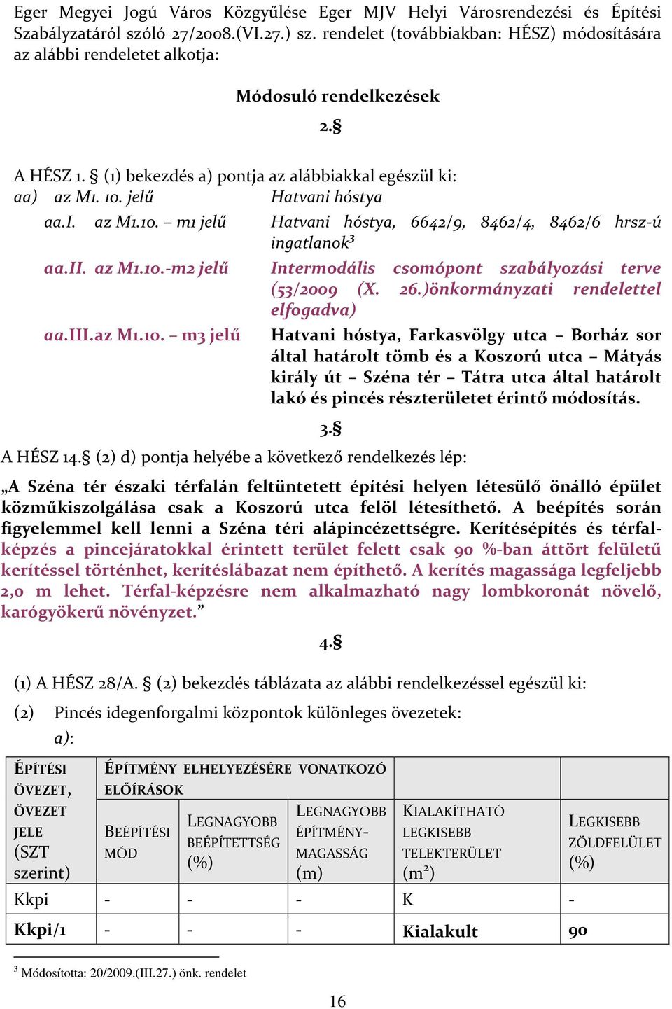 ii. az M1.10.-m2 jelű aa.iii. az M1.10. m3 jelű Hatvani hóstya, 6642/9, 8462/4, 8462/6 hrsz-ú ingatlanok 3 Intermodális csomópont szabályozási terve (53/2009 (X. 26.