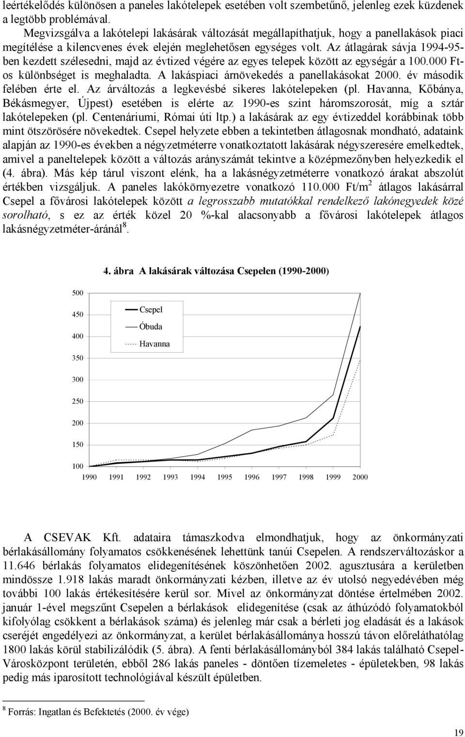 Az átlagárak sávja 1994-95- ben kezdett szélesedni, majd az évtized végére az egyes telepek között az egységár a 100.000 Ftos különbséget is meghaladta. A lakáspiaci árnövekedés a panellakásokat 2000.