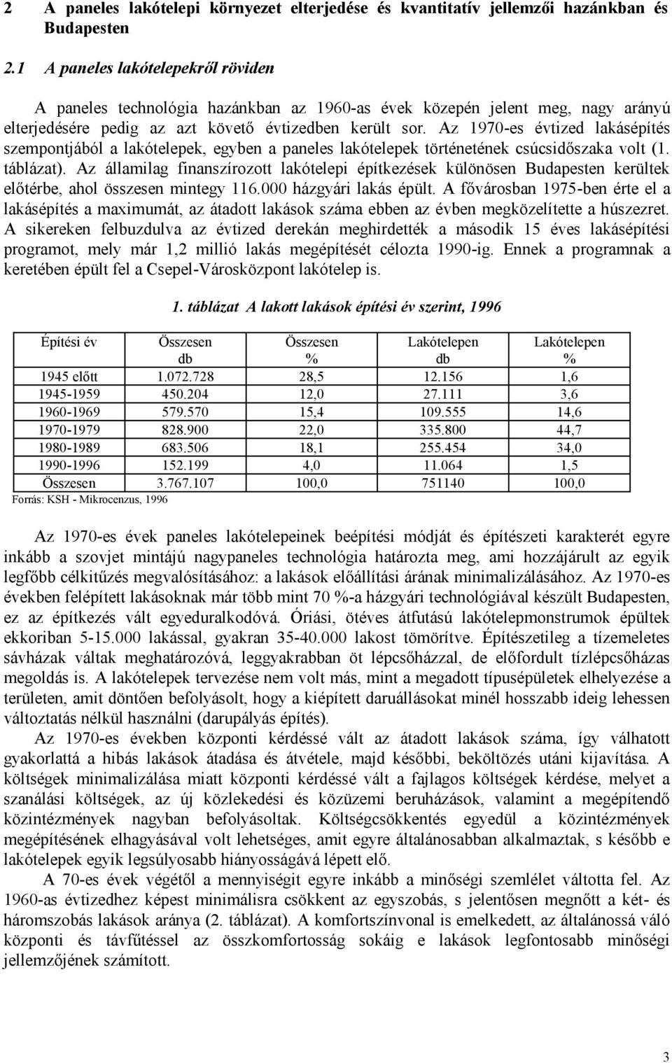 Az 1970-es évtized lakásépítés szempontjából a lakótelepek, egyben a paneles lakótelepek történetének csúcsidőszaka volt (1. táblázat).