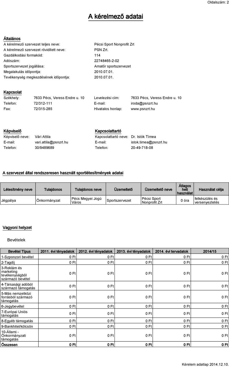 10 Levelezési cím: 7633 Pécs, Veress Endre u. 10 Telefon: 72/312-111 E-mail: iroda@psnzrt.hu Fax: 72/315-285 Hivatalos honlap: www.psnzrt.hu Képviselő Kapcsolattartó Képviselő neve: Vári Attila Kapcsolattartó neve: Dr.