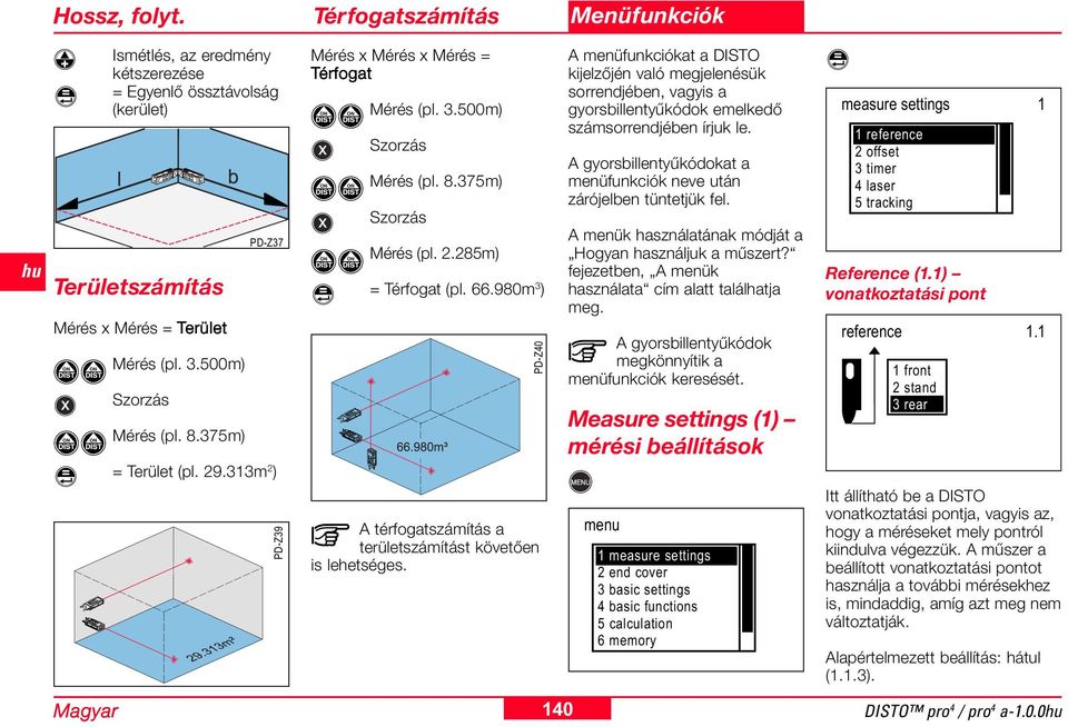 980m ) PD-Z40 A térfogatszámítás a területszámítást követően is lehetséges.