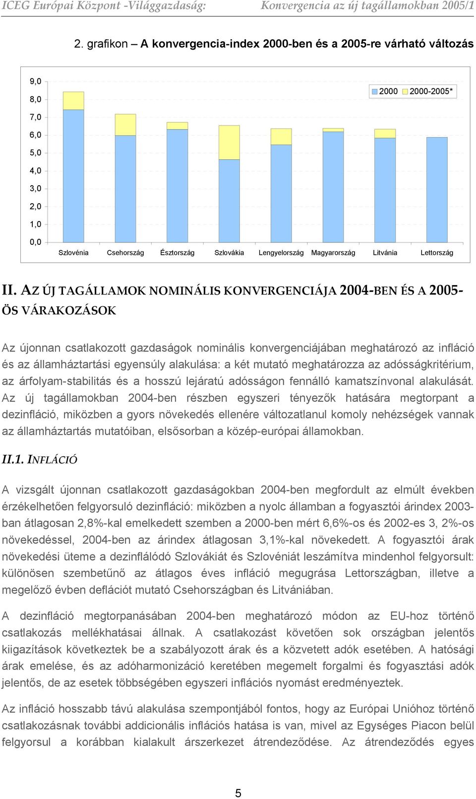 AZ ÚJ TAGÁLLAMOK NOMINÁLIS KONVERGENCIÁJA 2004 BEN ÉS A 2005 ÖS VÁRAKOZÁSOK Az újonnan csatlakozott gazdaságok nominális konvergenciájában meghatározó az infláció és az államháztartási egyensúly