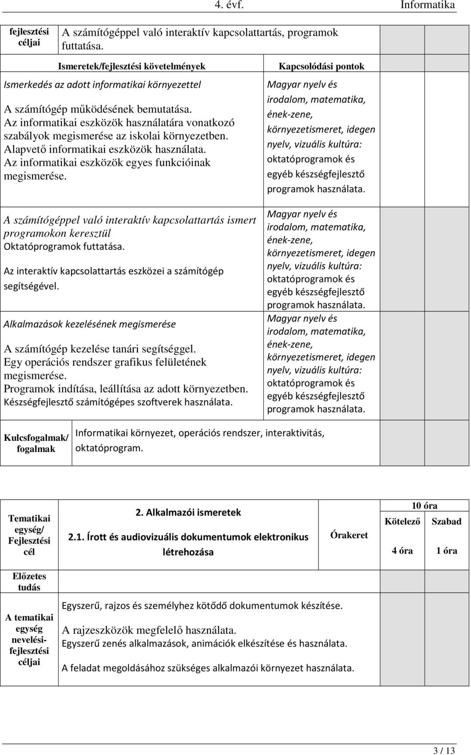 z informatikai eszközök egyes funkcióinak számítógéppel való interaktív kapcsolattartás ismert programokon keresztül Oktatóprogramok futtatása.