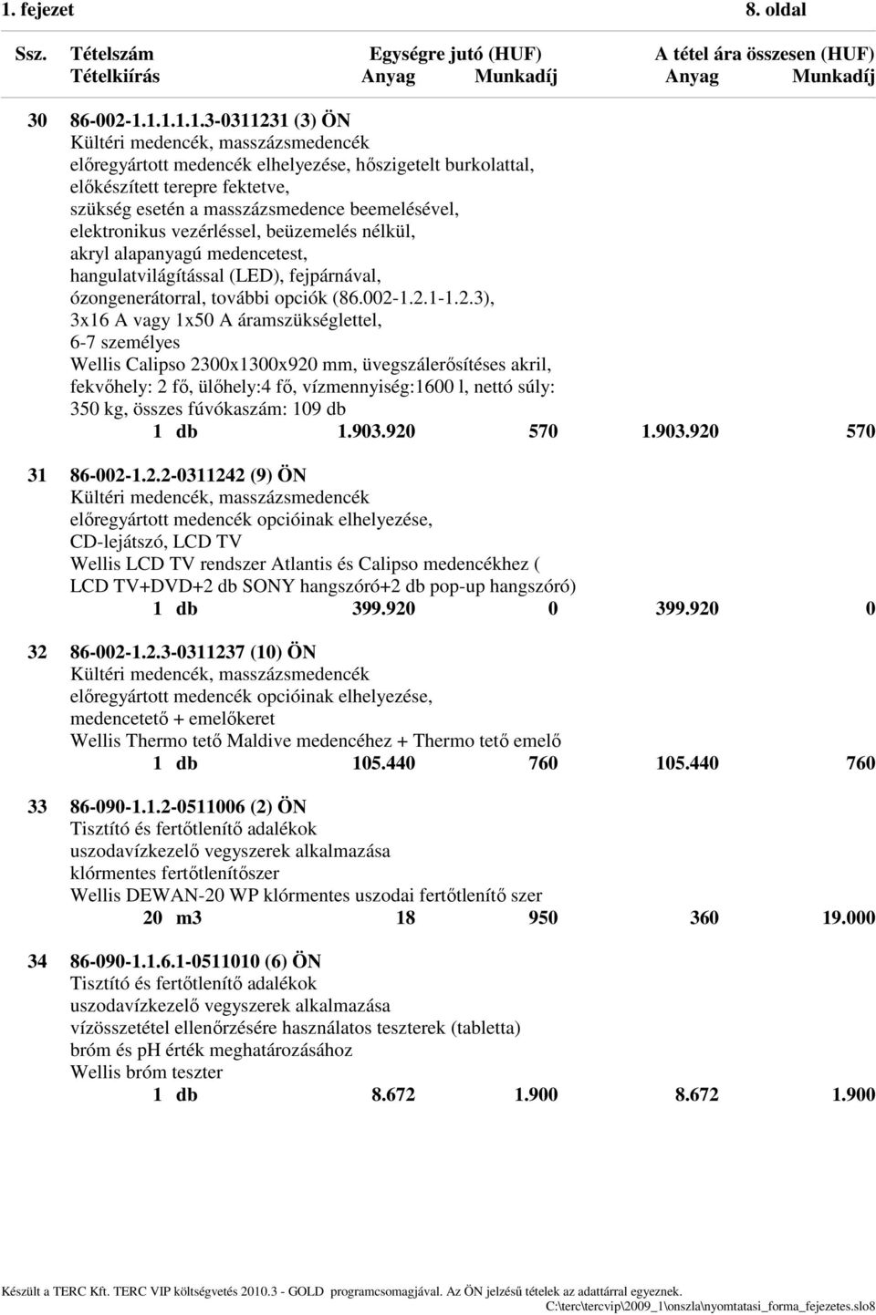 1.2.1-1.2.3), 3x16 A vagy 1x50 A áramszükséglettel, 6-7 személyes Wellis Calipso 2300x1300x920 mm, üvegszálerősítéses akril, fekvőhely: 2 fő, ülőhely:4 fő, vízmennyiség:1600 l, nettó súly: 350 kg,