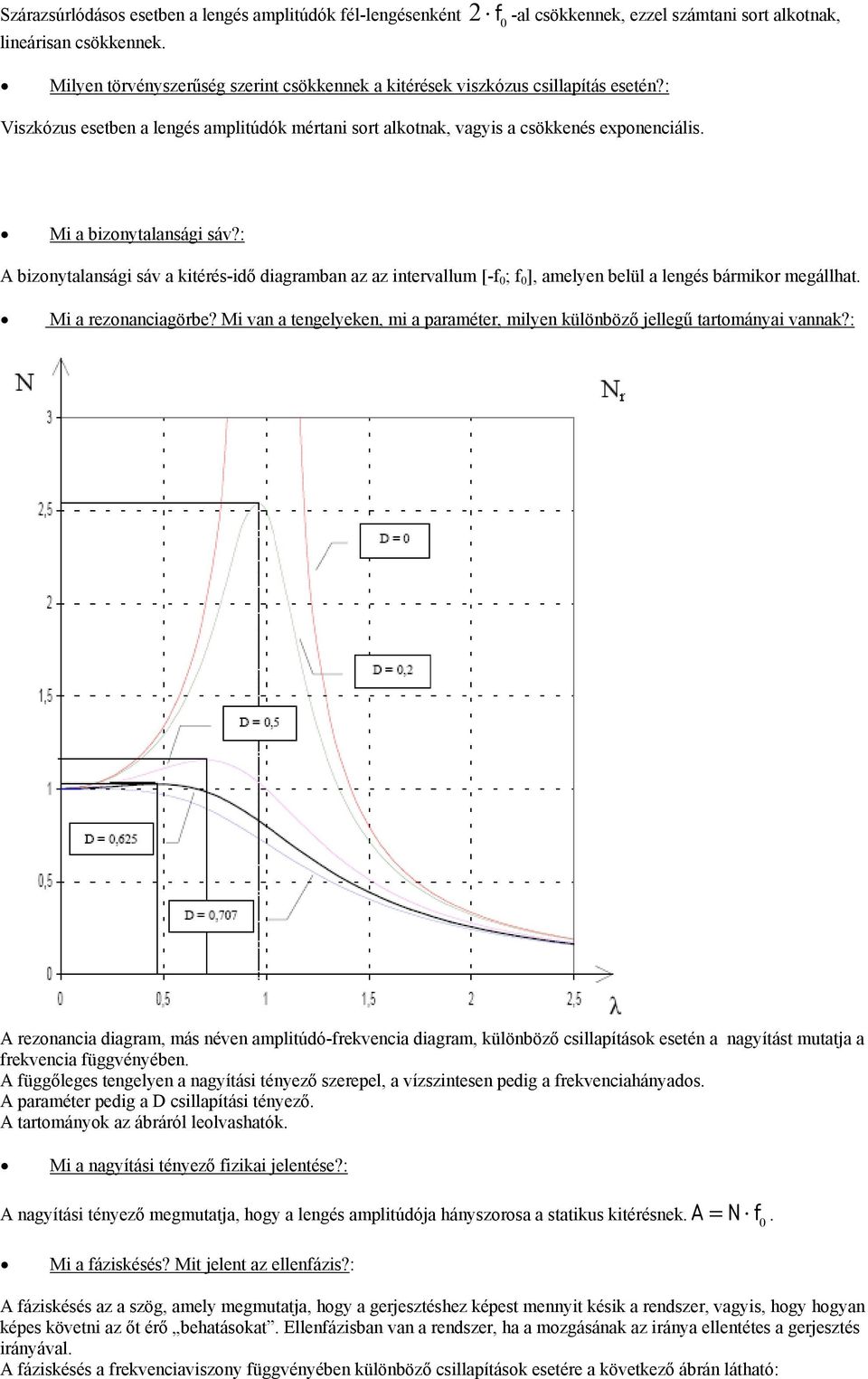 : bizonytaanági áv a kitéré-idő diagramban az az intervaum [-f ; f ], ameyen beü a engé bármikor megáhat. Mi a rezonanciagörbe?