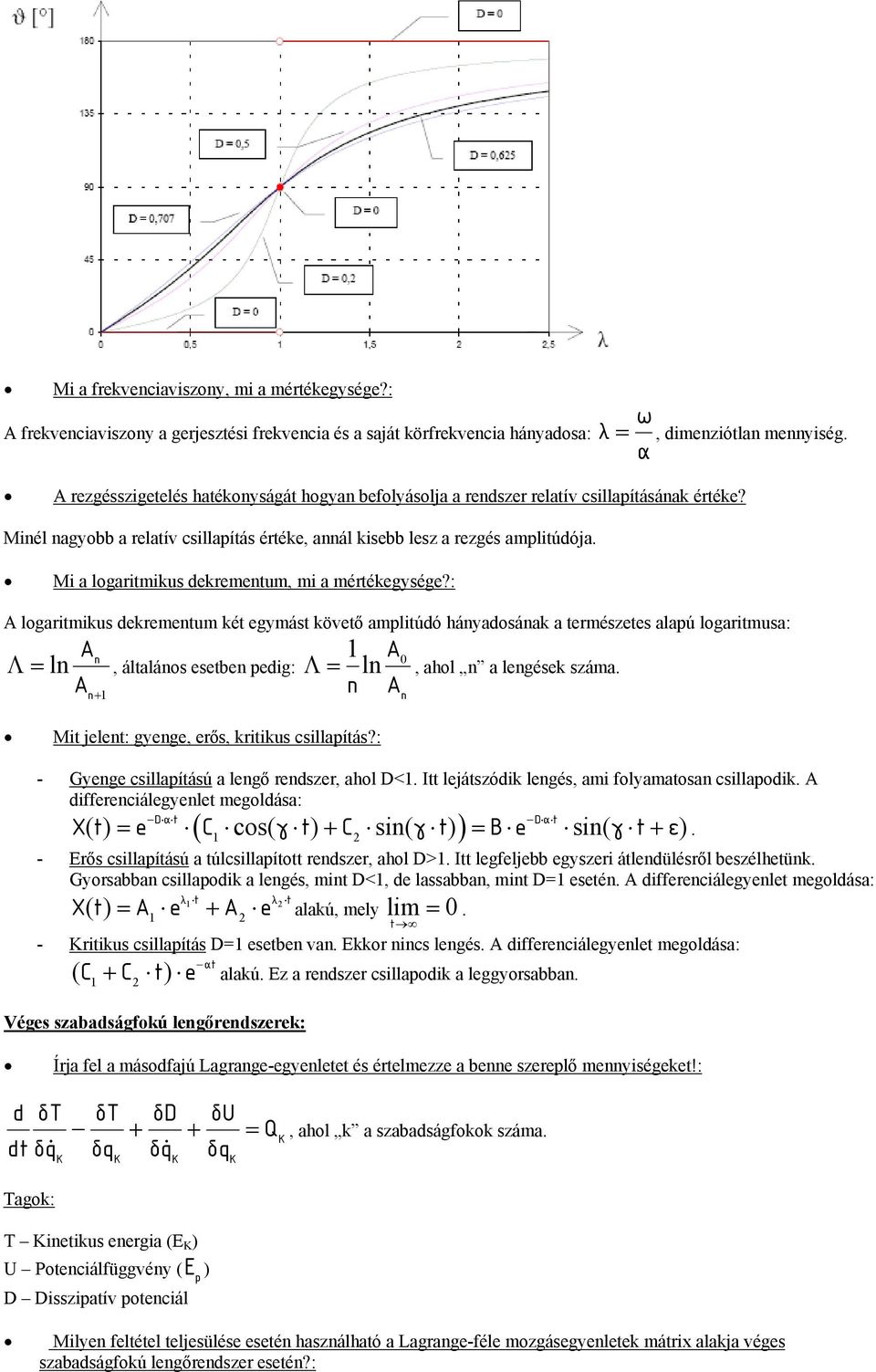 : ogaritmiku dekrementum két egymát követő ampitúdó hányadoának a termézete aapú ogaritmua: n Λ= n, átaáno eetben pedig: n + 1 1 n n n Mit jeent: gyenge, erő, kritiku ciapítá?