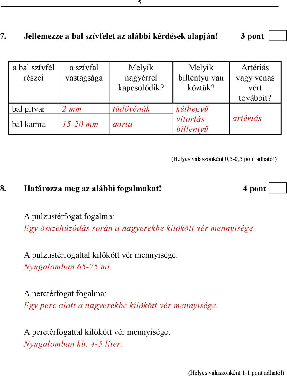 artériás (Helyes válaszonként 0,5-0,5 pont adható!) 8. Határozza meg az alábbi fogalmakat!