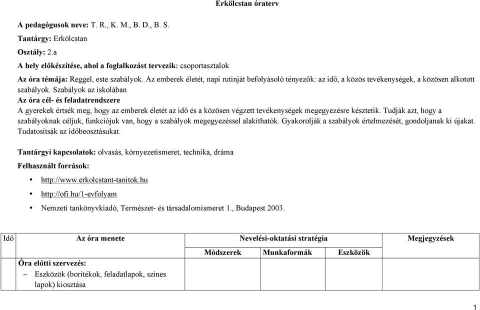 Az emberek életét, napi rutinját befolyásoló tényezők: az idő, a közös tevékenységek, a közösen alkotott szabályok.