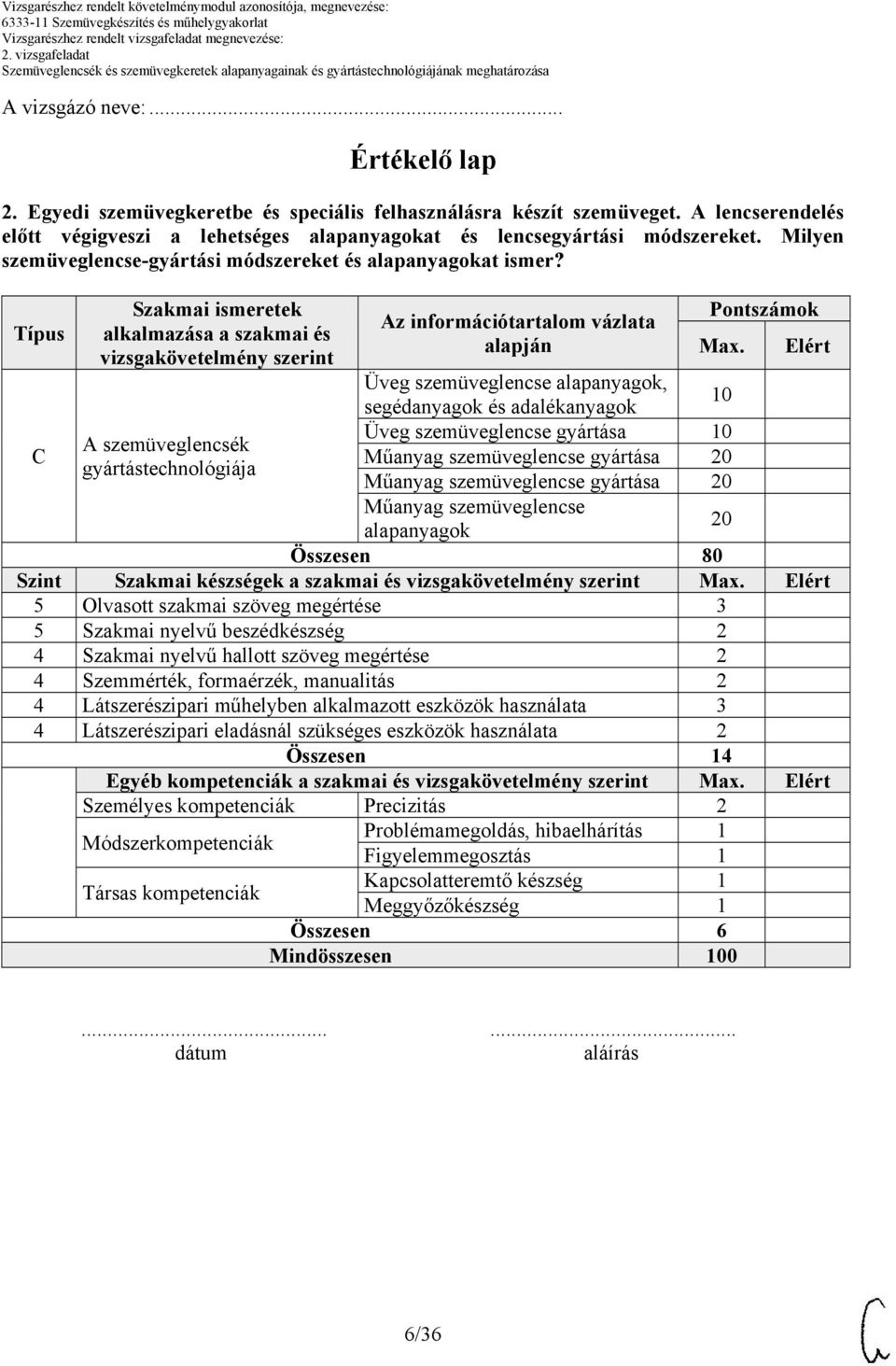 Elért Üveg szemüveglencse alapanyagok, segédanyagok és adalékanyagok 10 C Üveg szemüveglencse gyártása 10 A szemüveglencsék Műanyag szemüveglencse gyártása 20 gyártástechnológiája Műanyag