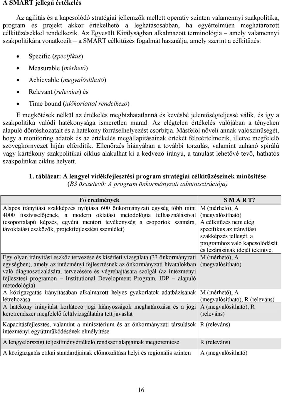 Az Egyesült Királyságban alkalmazott terminológia amely valamennyi szakpolitikára vonatkozik a SMART célkitűzés fogalmát használja, amely szerint a célkitűzés: Specific (specifikus) Measurable