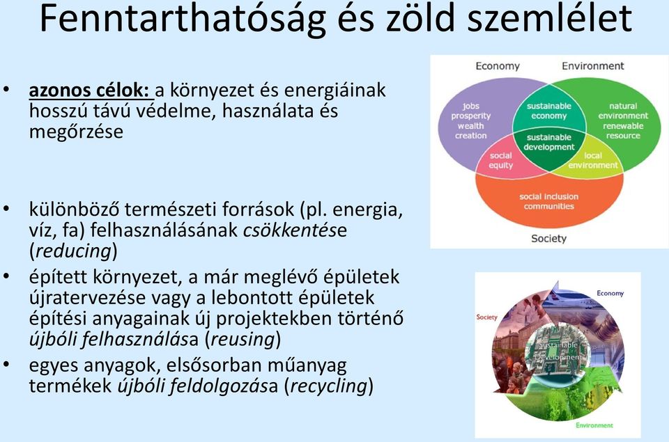 energia, víz, fa) felhasználásának csökkentése (reducing) épített környezet, a már meglévő épületek