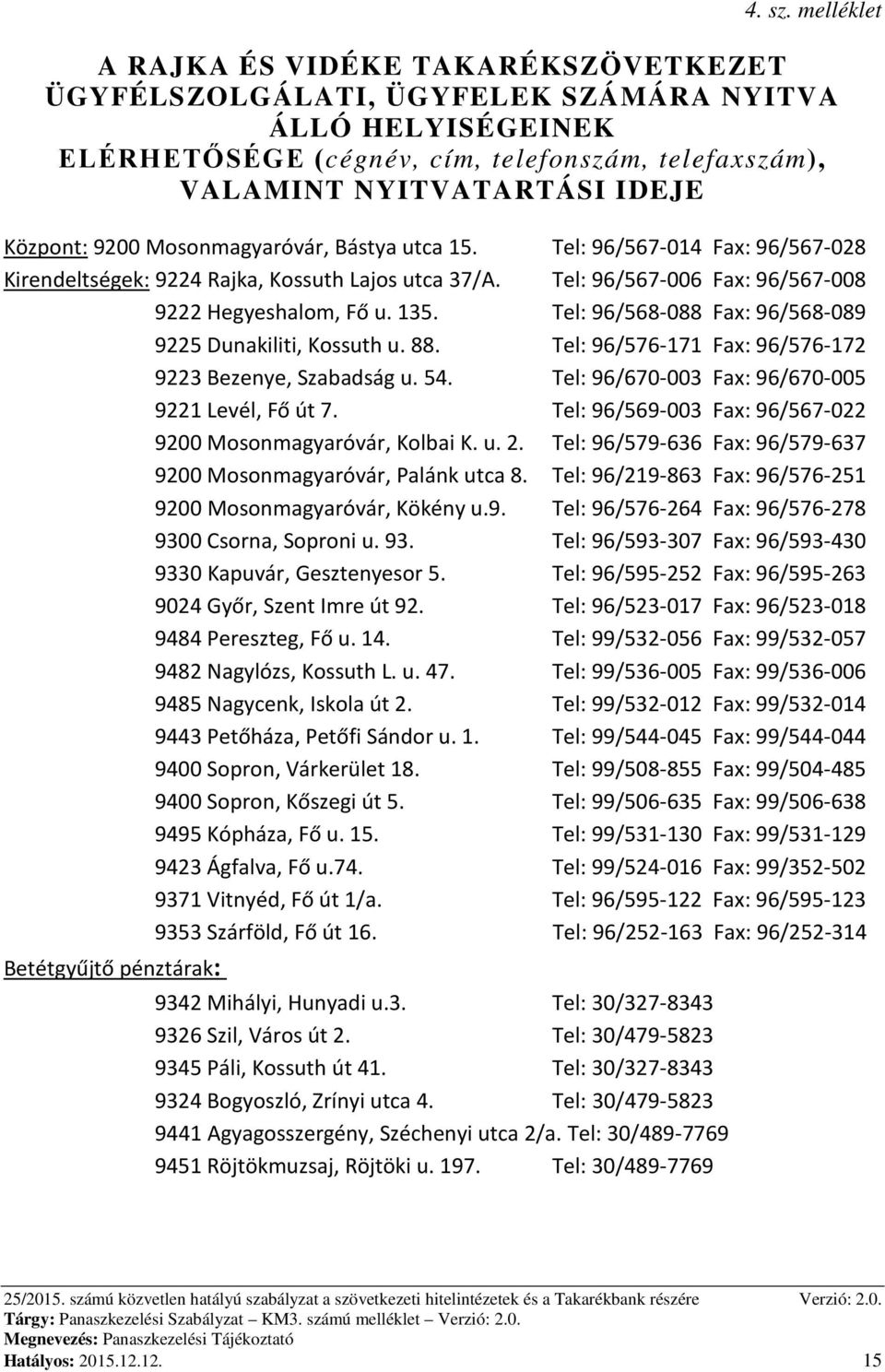 9200 Mosonmagyaróvár, Bástya utca 15. Tel: 96/567-014 Fax: 96/567-028 Kirendeltségek: 9224 Rajka, Kossuth Lajos utca 37/A. Tel: 96/567-006 Fax: 96/567-008 9222 Hegyeshalom, Fő u. 135.