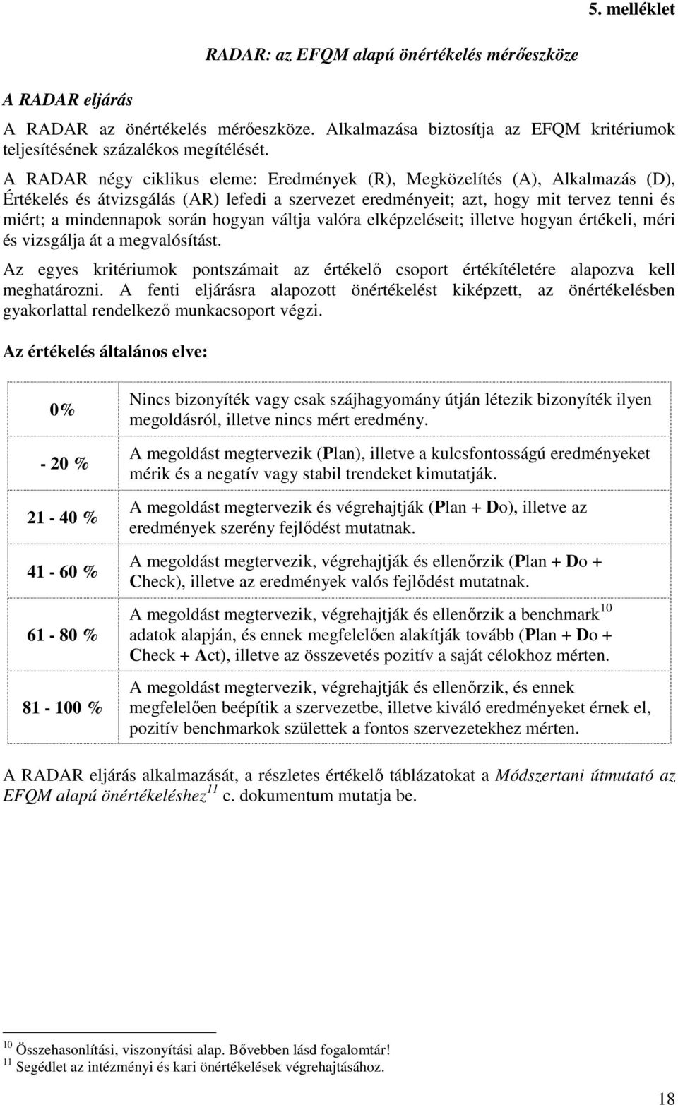 hogyan váltja valóra elképzeléseit; illetve hogyan értékeli, méri és vizsgálja át a megvalósítást. Az egyes kritériumok pontszámait az értékelő csoport értékítéletére alapozva kell meghatározni.