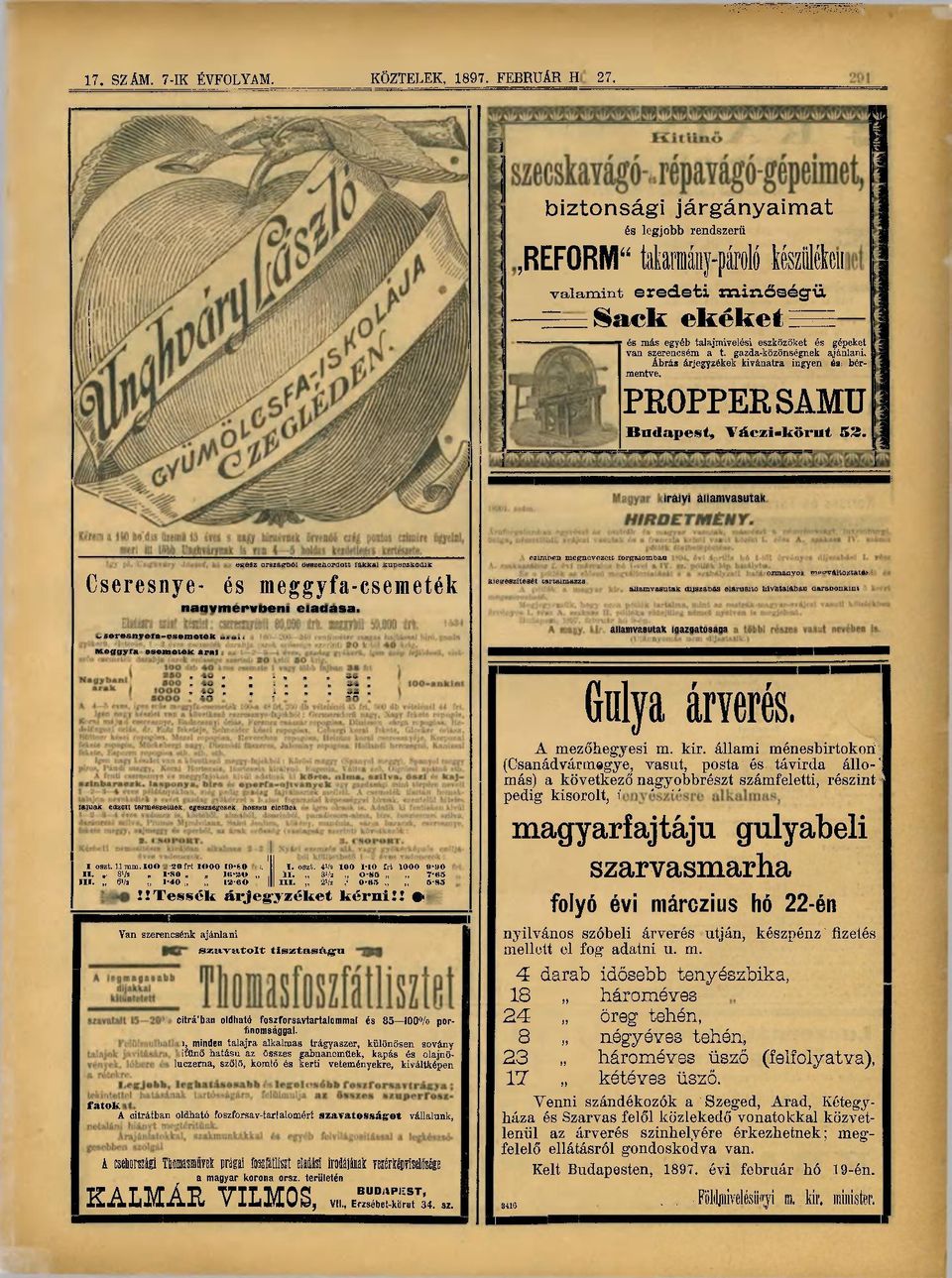 Cseresnye- és meggyfa-csemeték itrrísrris" I át i t s r t is!!tessék árjegyzéket kérni!