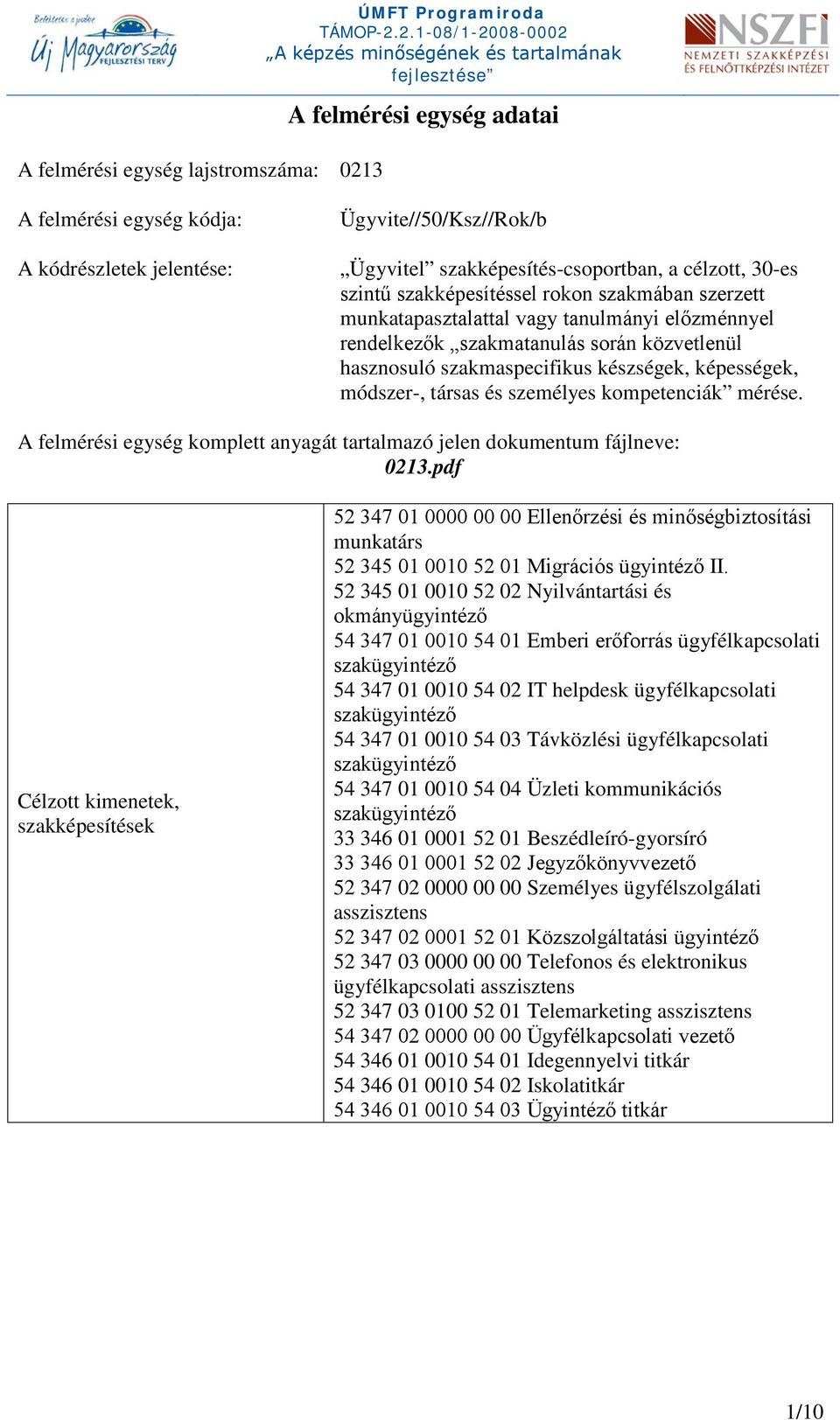 képességek, módszer-, társas és személyes kompetenciák mérése. A felmérési egység komplett anyagát tartalmazó jelen dokumentum fájlneve: 0213.