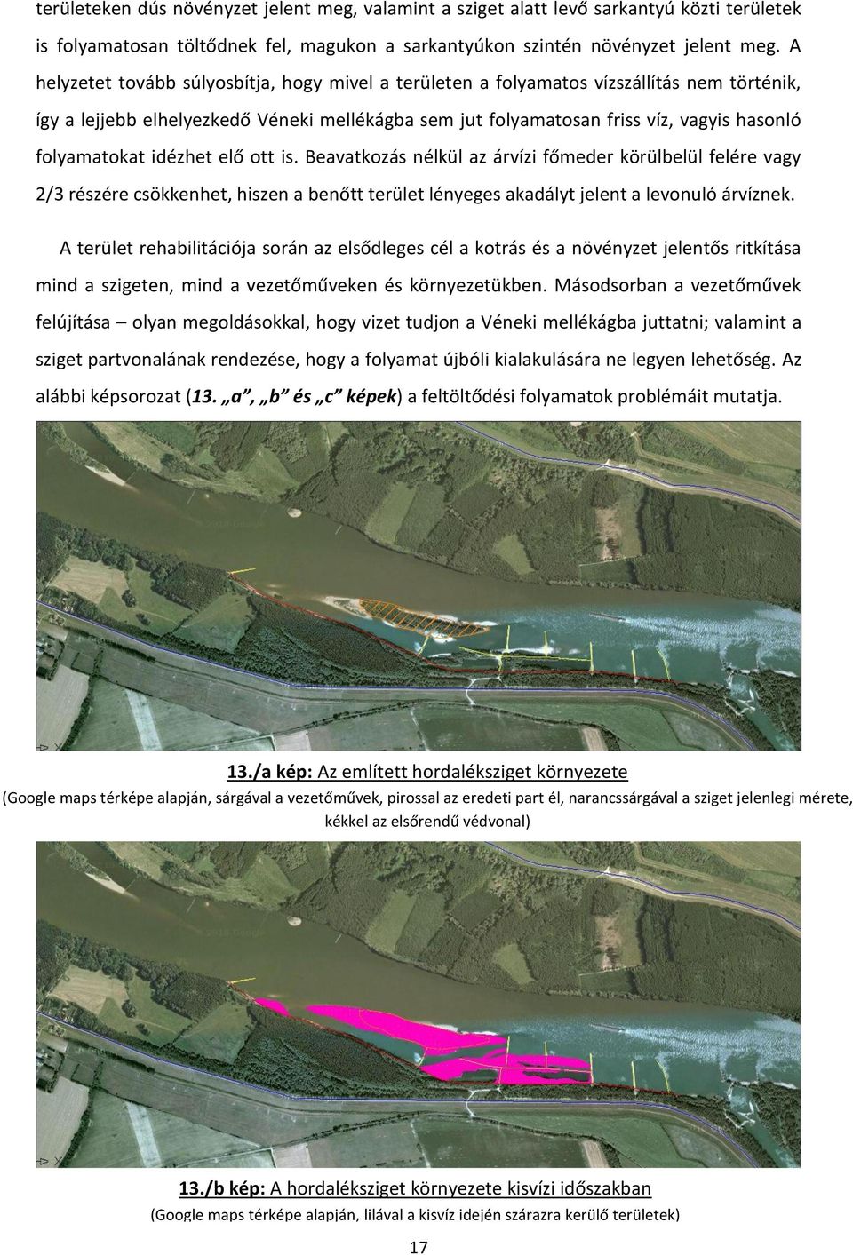 idézhet elő ott is. Beavatkozás nélkül az árvízi főmeder körülbelül felére vagy 2/3 részére csökkenhet, hiszen a benőtt terület lényeges akadályt jelent a levonuló árvíznek.