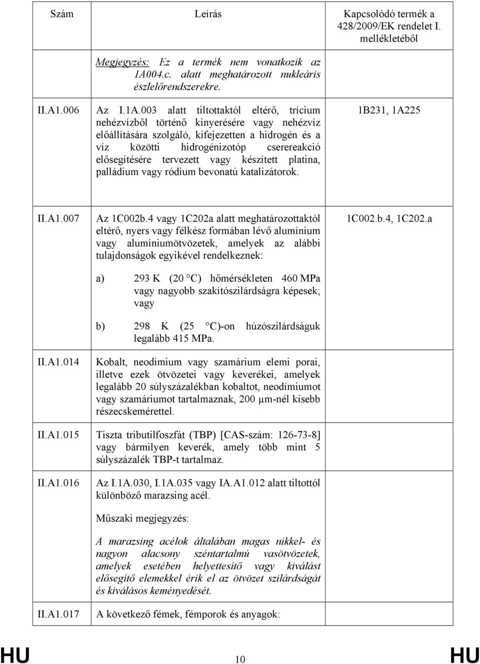003 alatt tiltottaktól eltérő, trícium nehézvízből történő kinyerésére vagy nehézvíz előállítására szolgáló, kifejezetten a hidrogén és a víz közötti hidrogénizotóp cserereakció elősegítésére