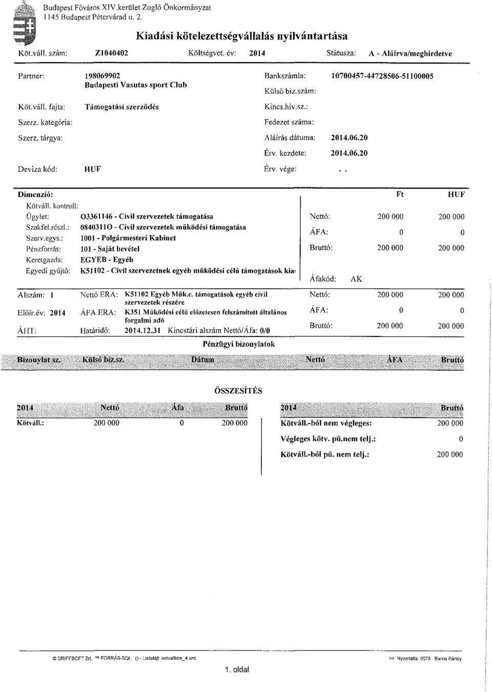 hiv.sz.: Fedezet száma: Szerz. tárgya: Aláírás dátuma: 214.6.2 Érv. kezdete: 214.6.2 Deviza kód: HUF Érv. vége: Dimenzió: Kötváll. kontroll: Ügylet: Szakfel.részi.: Szerv, egy s.